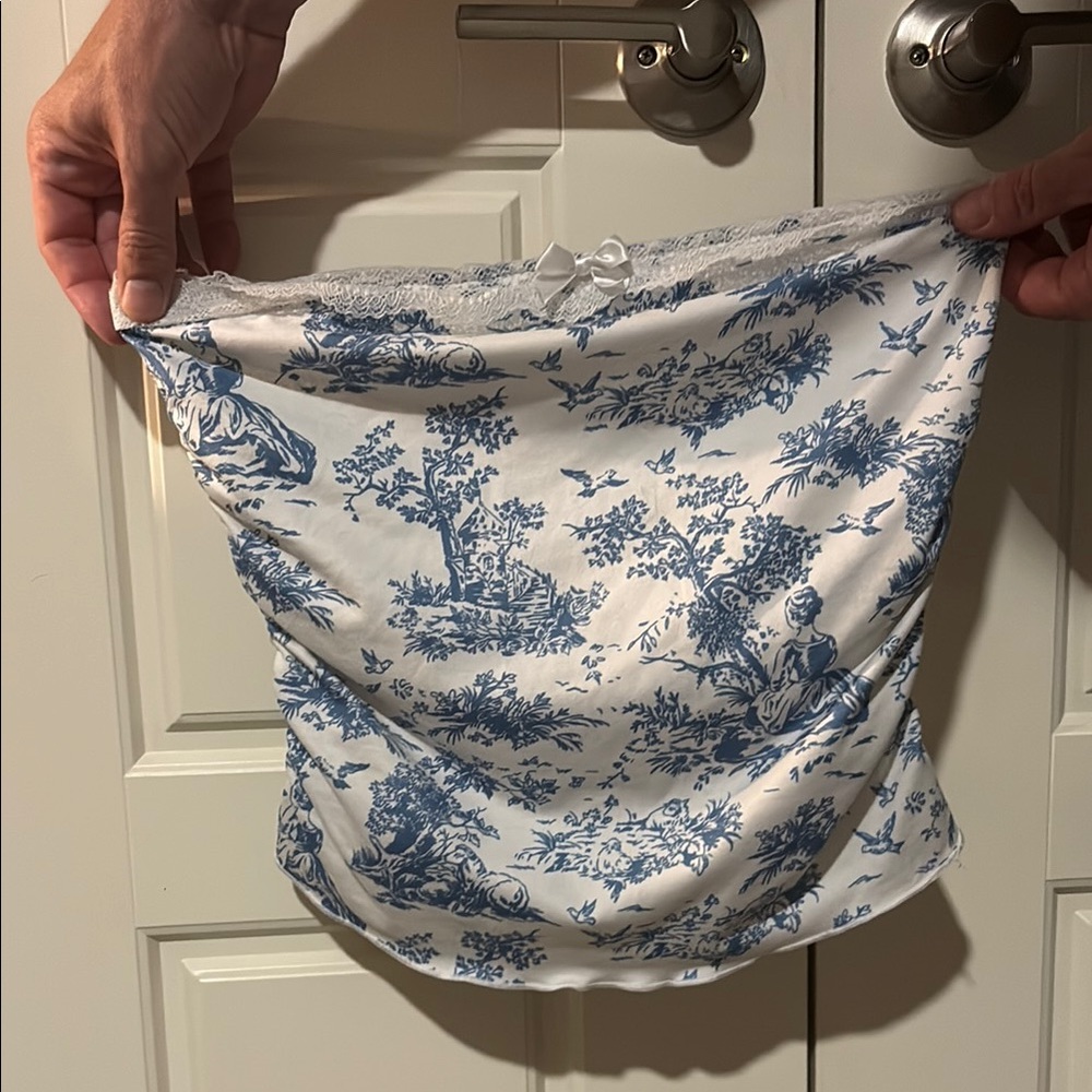 Blue and White Toile Print Tube Top